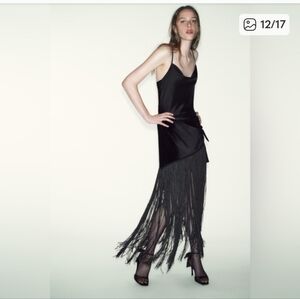 Zara Black Fringe Maxi Dress